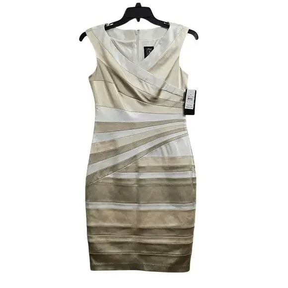 NWT! Jax Gold/Cream Satin Sleeveless Sheath Dress. Size 8 Medium - Picture 2 of 9